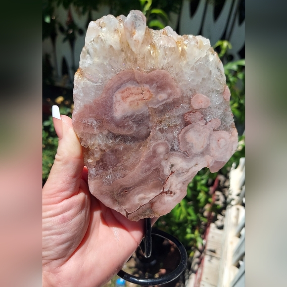 Natural Pink Amethyst Slab On Stand - Picture 12 of 14